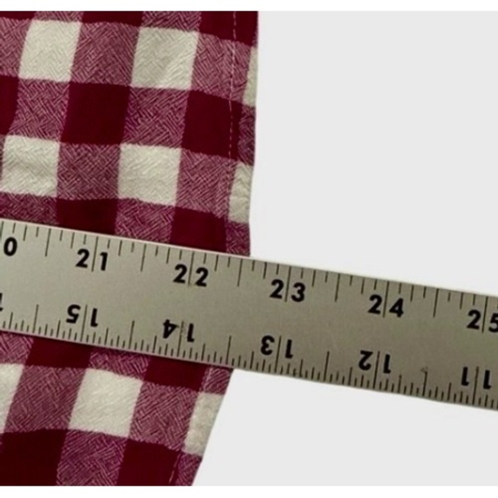 Liz Claiborne Blouse Womens ExLarge Burgundy Gingham Rayon V Neck Preppy - Picture 12 of 12